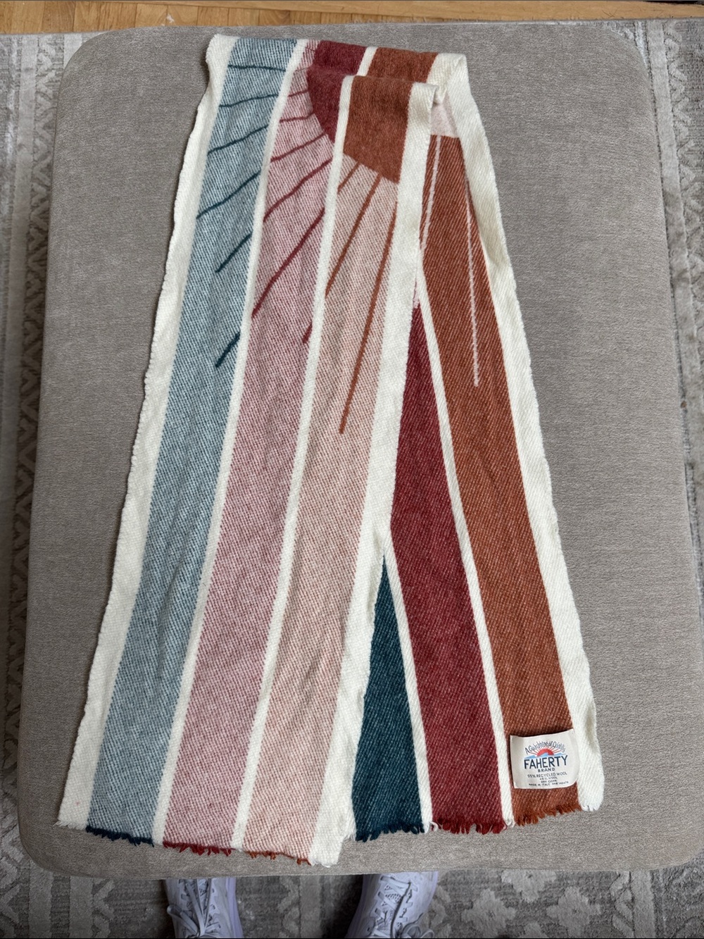 Faherty Colorblock Wool Scarf in Blue, Pink & Rust Tones